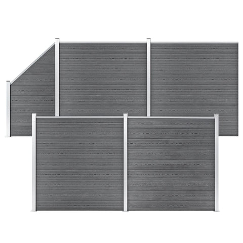 WPC Fence Set 4 Square + 1 Slanted 792x186 cm Grey 3053236