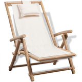 Sun Lounger White Bamboo, Canvas Standard Foldable 41893
