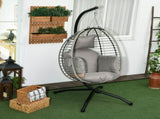 Single Rattan Hanging Egg Chair, with Seat Cushion - Grey T3398P311631