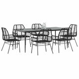 7 Piece Garden Dining Set Black Poly Rattan Glass 3334441