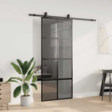 Sliding Door with Hardware Set Black 90x205 cm Tempered Glass 3375896