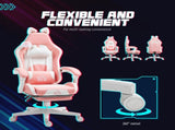 Cat Ear and Paw Reclining Office Chair, with Footrest - Pink/White T3398P344128