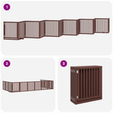 Dog Gate with Door Foldable 12 Panels Brown 960 cm Poplar Wood 3155696