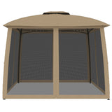 Gazebo with Double Roof and Mesh Walls Taupe 2.93x2.93 m Steel 368450