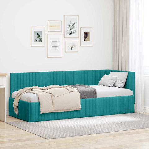Corner Bed Frame with Headboard Turquoise 80 x 200 cm Velvet 42016254