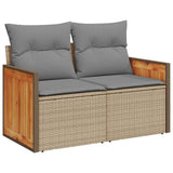 7 Piece Garden Sofa Set with Cushions Beige Poly Rattan Acacia 3327734