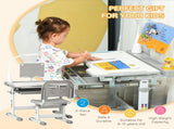 Kids Study Desk and Chair Set w/ Adjustable Height, Storage, Drawer, Grey T3398P347707