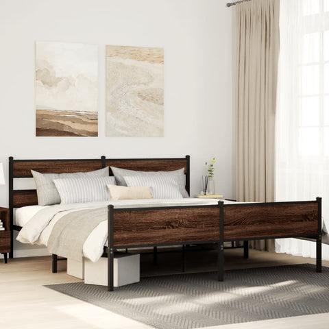 ZNTS Metal Bed Frame without Mattress Brown Oak 200x200 cm 3308520