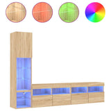 4 Piece TV Wall Units with LED Sonoma Oak Engineered Wood 3216713