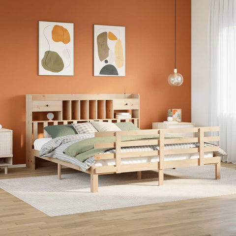 ZNTS Bookcase Bed without Mattress 180x200 cm Super King Solid Wood Pine 3322802