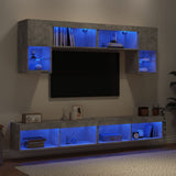 6 Piece TV Wall Units with LED Concrete Grey Engineered Wood 3216707