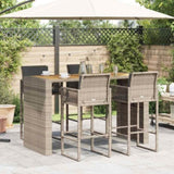 5 Piece Garden Bar Set with Cushions Grey Poly Rattan Acacia 3328903