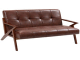 Compact 2 Seater Sofa, Vintage Tufted Loveseat Sofa with Solid Wood Legs, PU Leather Small Couch T3398P377884