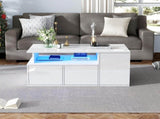 High Gloss Coffee Table with Open Storage, LED lights, Centre Table with 2 drawers, Sofa Side Table, N605P368348W