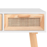 Console Table White 105x30x75 cm Solid Wood Pine&Natural Rattan 345627