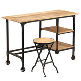 Desk with Folding Stool Solid Mango Wood 115x50x76 cm 245261