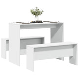 3 Piece Dining Table and Bench set White Engineered Wood 855530