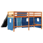 Kids' Loft Bed with Curtains Blue 80x200 cm Solid Wood Pine 3309072