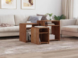 Accent Table with Shelf 3 pcs Brown Solid Mahogany Wood 42012363