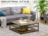Coffee Table, Living Room Table with 3-Tier Storage Shelves, Square Tea Table for Home Office, T3398P329850