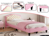 3ft Single Upholstered Bed with Adjustable Chic Button-Tufted Headboard, PU Faux Leather Bed N652P196277P