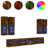 7 Piece TV Wall Cabinet Set with LED Lights Smoked Oak 3216782