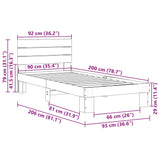 Bed Frame with Headboard without Mattress 90x200 cm Solid Wood Oak 3315719
