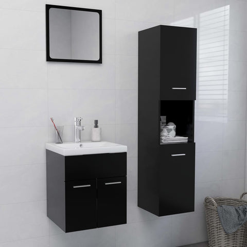 ZNTS Bathroom Furniture Set Black Engineered Wood 3071127