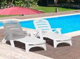 Outdoor Folding Sun Lounger Recliner on Wheels w/ 5-Position Backrest, White T3398P319912