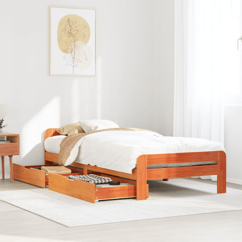 ZNTS Bed frame without Mattress Wax Brown 75x190 cm Small Single Solid Wood Pine 3309064