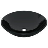 Bathroom Sink with Tap and Push Drain Black Tempered Glass 3098453