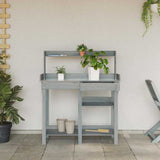 Potting Bench with Shelves Grey Solid Wood Fir 368433