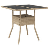 Garden Table with Glass Top Beige 80x80x75 cm Poly Rattan 365523