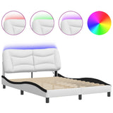 Bed Frame with LED without Mattress "Hvar" White and Black 140x200 cm 3213940