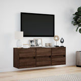 TV Wall Cabinet with LED Lights Brown Oak 130x31x45 cm 852305
