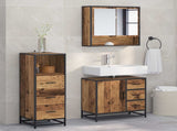 Bathroom Furniture Set with Door 3 pcs Old Wood Engineered Wood 3402332