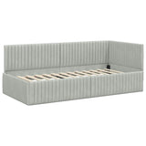 Corner Bed Frame with Headboard Light grey 90 x 190 cm Velvet 42016256