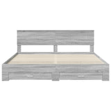 Bed Frame with Drawer Grey Sonoma 200 x 200 cm Engineered Wood 3410859