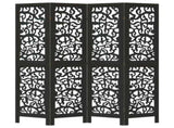 Room Divider 4 Panels Black Solid Wood Paulownia 358754