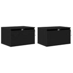 ZNTS Bedside Cabinets with LED Lights 2 pcs Wall-Mounted Black Oak 863083