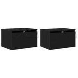 ZNTS Bedside Cabinets with LED Lights 2 pcs Wall-Mounted Black Oak 863083