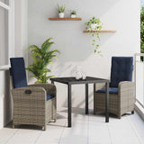 Garden Dining Set with Cushion 3 pcs Grey Poly Rattan 3380351
