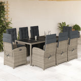 9 Piece Garden Dining Set with Cushions Grey Poly Rattan 3212467