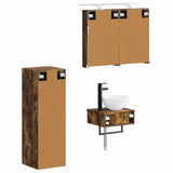 Bathroom Cabinet Set 4 pcs Smoked Oak Engineered Wood 3407363