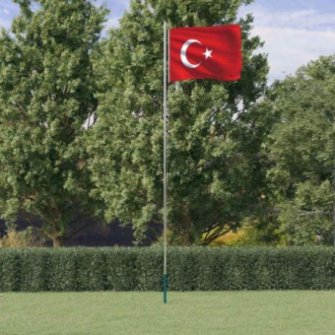 Turkey Flag and Pole 6.23 m Aluminium 3147115