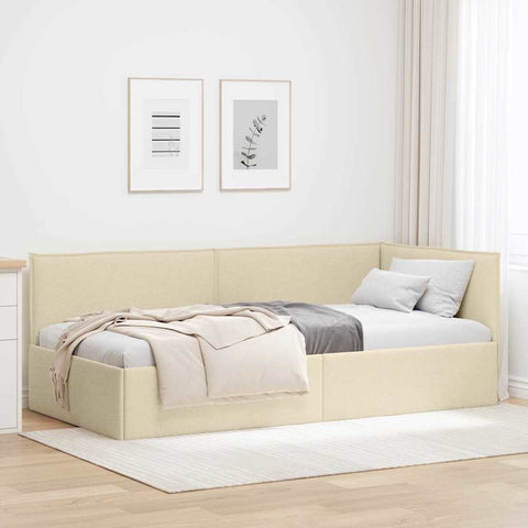 Corner Bed Frame with Headboard Cream 80 x 200 cm Fabric 42016453