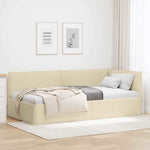 Corner Bed Frame with Headboard Cream 90 x 190 cm Fabric 42016461
