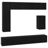 TV Cabinet Set Wall-mounted 8 pcs Black Oak Engineered Wood 3393295