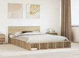 Bed Frame with Shelf Sonoma Oak 140 x 190 cm Engineered Wood 3408363