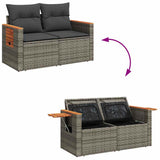 ZNTS 7 Piece Garden Sofa Set with Cushions Grey Poly Rattan Acacia 3327623